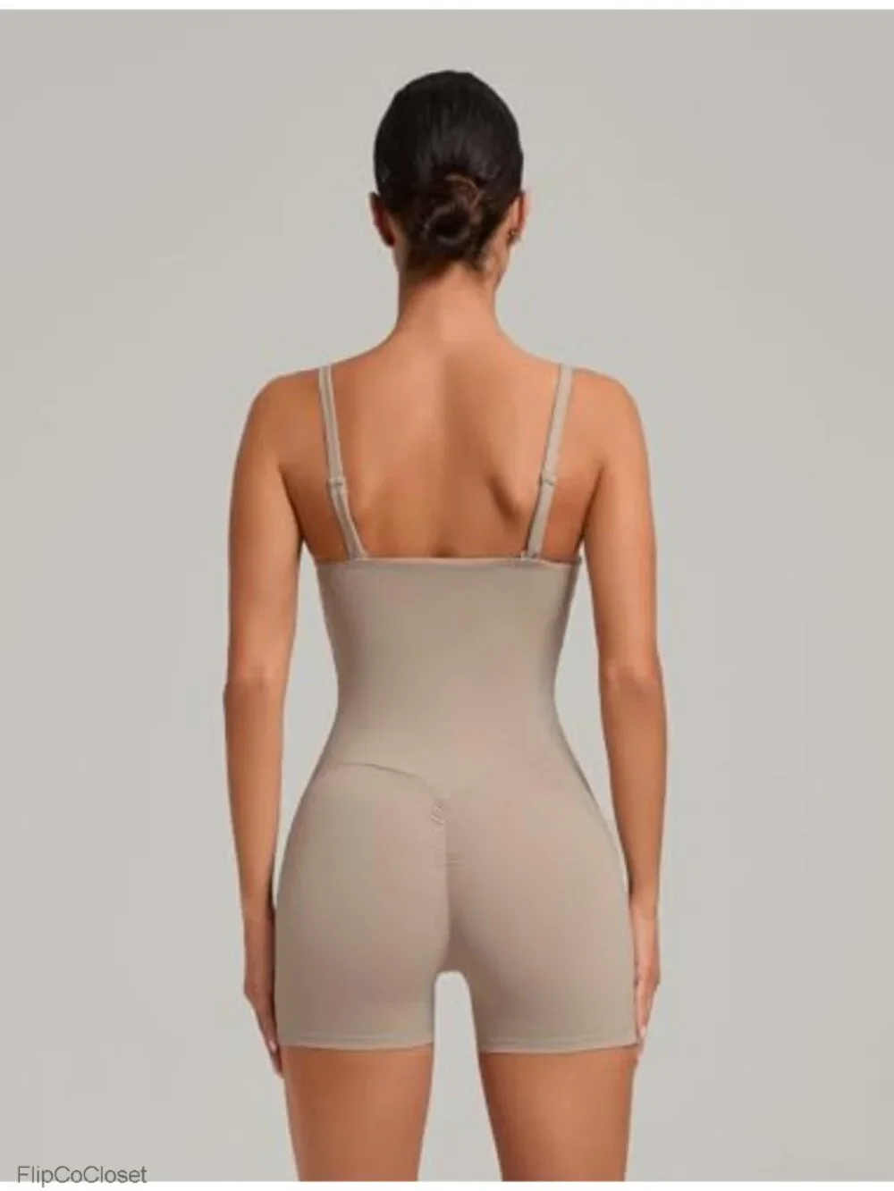 Womens Workout Romper with Pockets Adjustable Straps Backless Jumpsuit